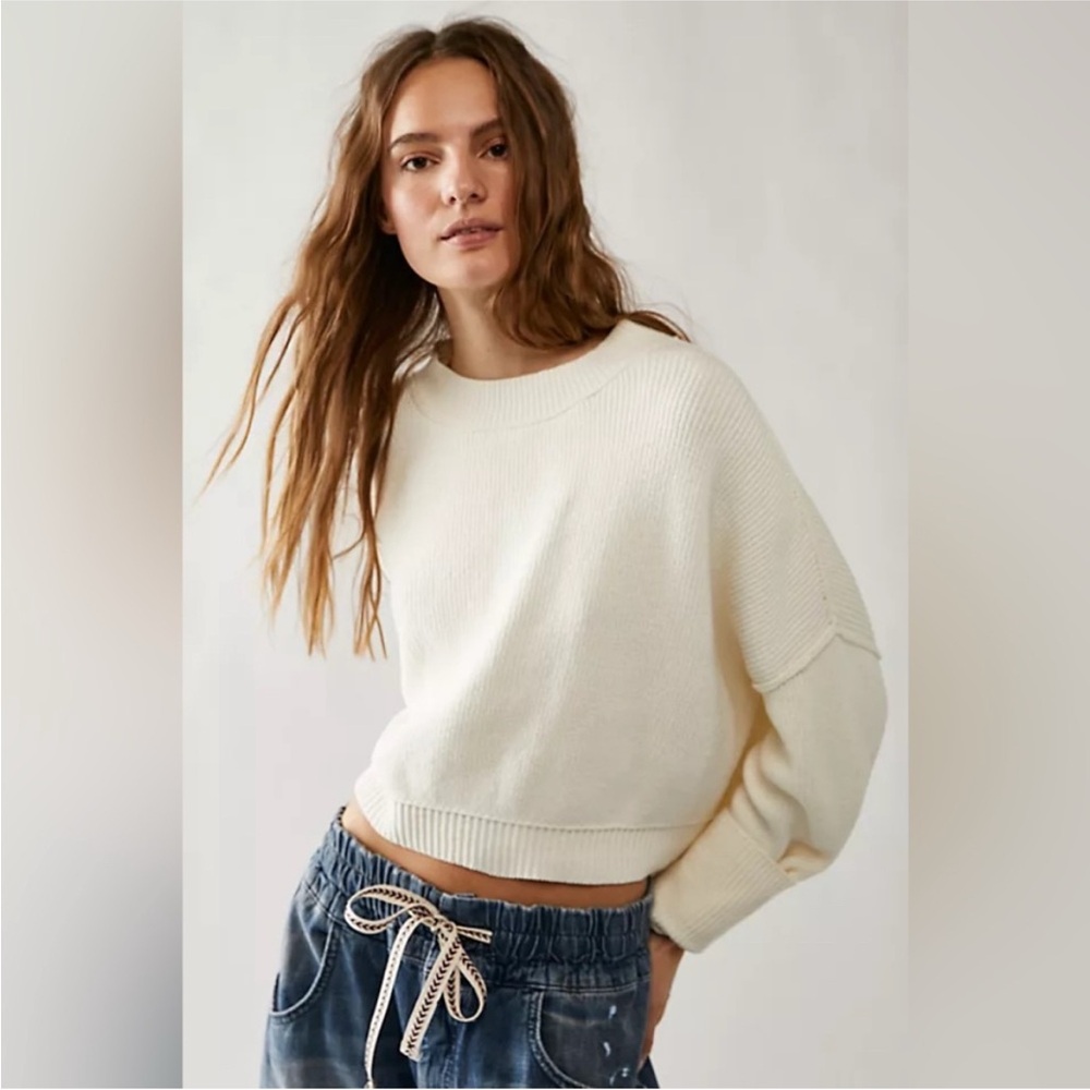 Free People Women's Cream Crew Neck Sweater - Picture 2 of 13